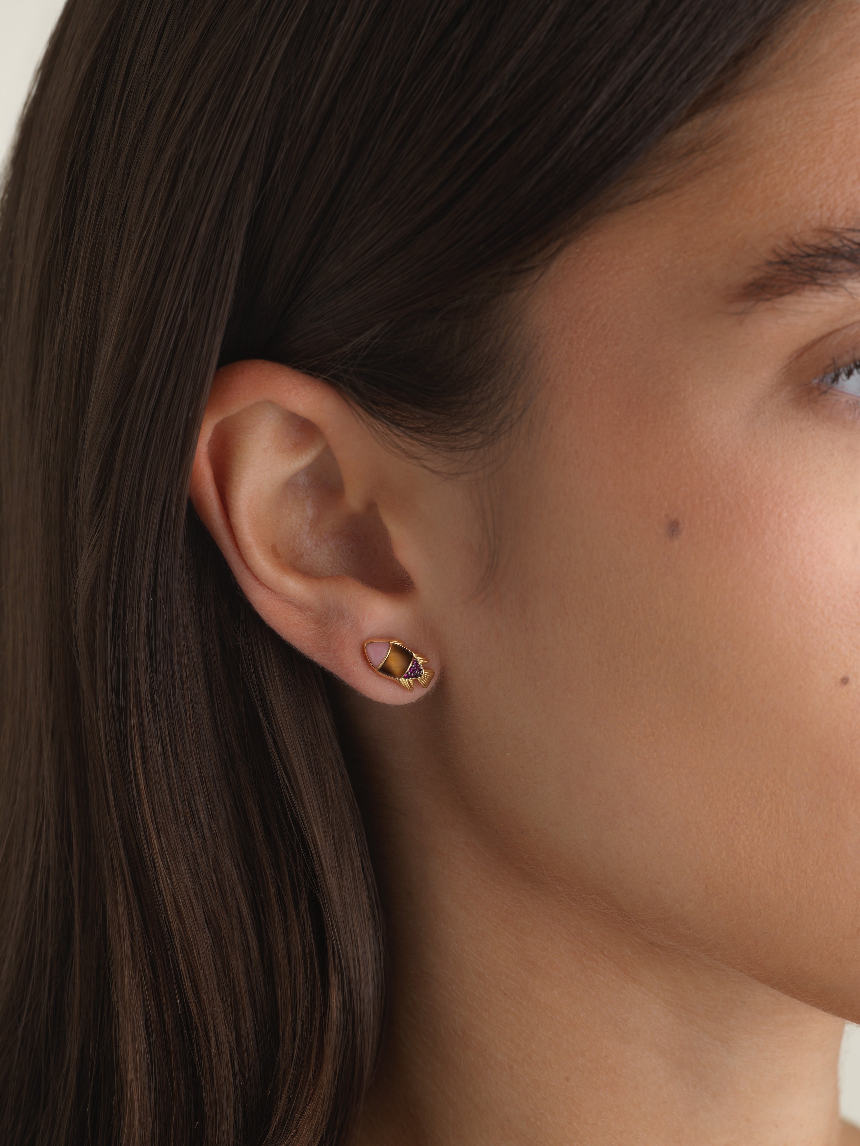 Fish Studs, Tiger's Eye – Emily P. Wheeler, LLC